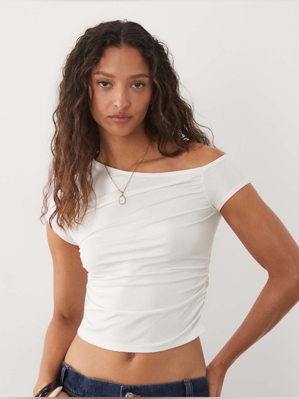 Off-Shoulder White Ruched Women's Top- New Look